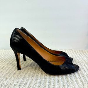 Ann Taylor Open Toe Leather Black Textured Shiny Pumps Size  7.5